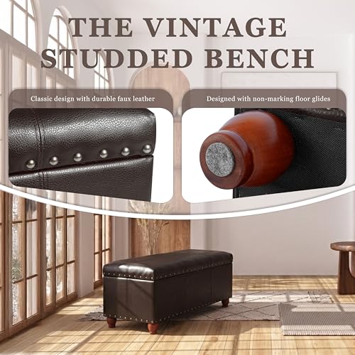 HomePop 40" Faux Leather Storage Cocktail Bench - Espresso - color: Espresso Brown
