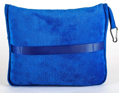 BlueHills Premium Soft Travel Blanket Pillow Airplane Blanket Packed in Soft Bag Pillowcase with Hand Luggage Belt and Backpack Clip, Compact Pack Large Plush for Any Travel (Royal Blue T003) - color: Royal-1pk-t003