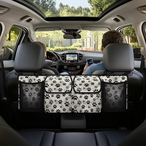 Dog Paw Print Car Trunk Organizer Foldable Auto Backseat Storage Bag with 4 Pockets Universal Hanging Auto Accessories Suitable Most Sedans SUVs Trucks Vans - color: Dog Paw Print