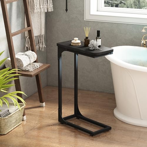 QEEIG Narrow C Shaped Side Table Set of 2 Living Room Sets Slim Couch Tray Tables Skinny Thin Small Modern 7 inch Width, Black (017-18B) - color: C. Black, size: 7.1" Width