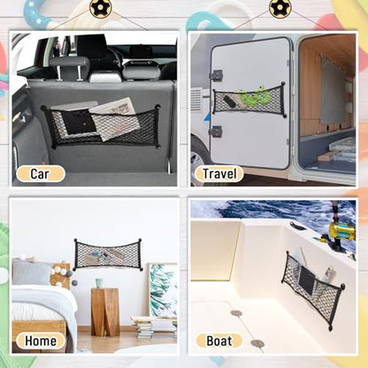 Frienda 2 Pcs Stretchable Small Cargo Net Pocket Boat Storage Mesh Net Elastic Automotive Storage Pouch with Mounting Screws and Hooks for Truck Car SUV Boats (25 x 9.8 Inches) - size: 25 x 9.8 Inches