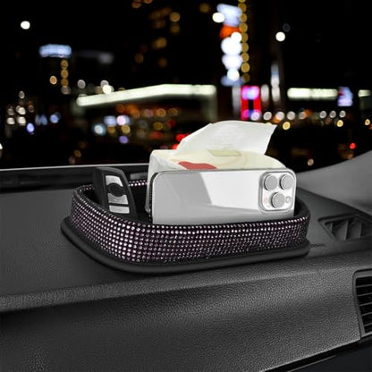 Car Dashboard Storage Box Loose Items Organizer - Suitable For Car, Office, Living Room, Dining Room And Other Scenarios (pink rhinestones) - color: pink rhinestones
