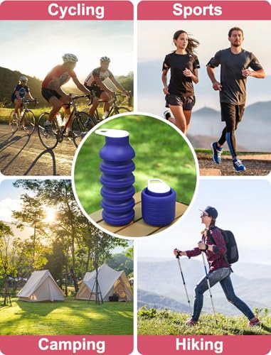Collapsible Silicone Water Bottle 20oz - Foldable Travel Bottle Leakproof, BPA Free, Space Saving for Gym, Hiking & Travel, Dishwasher Safe(Includes carabiner and cleaning brush),dark blue - color: Darkblue