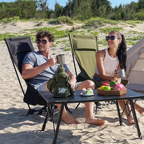 MOON LENCE Folding Portable High Back Camping Chairs for Adults, Adjustable Oversize Lightweight for Beach Hunting Hiking Backpacking (Black)