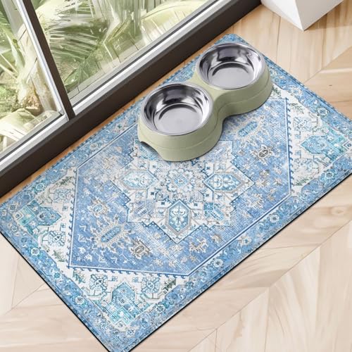 Dog Food Mats for Floors, Absorbent Dog Bowl Mat for Food and Water Dispenser Mat, Quick Dry Cat Food Mat Pet Supplies - color: Light Blue, size: S(12"×20")
