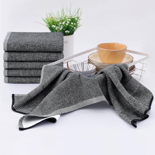 Homaxy Premium Kitchen Towels(18”x 28”, 8 Pack), Large Cotton Kitchen Hand Towels, Flat and Terry Dish Towels, 380 GSM Highly Absorbent Tea Towel Set with Hanging Loop, Black - color: Black, style: 8-pack