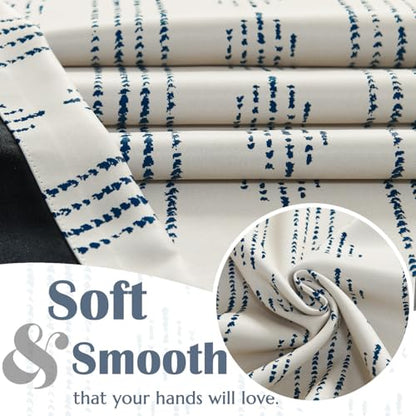 jinchan 95% Blackout Boho Kitchen Curtains 24 Inches Cafe Tier Curtains Bohemian Small Drapes for Bedroom RV Basement Half Window Room Darkening Thermal Insulated 2 Panels Blue on Beige - color: 95% Blackout | Blue on Beige, size: 25"W x 24"L (Pack of 2)