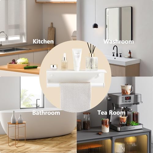 White Paper Towel Holder Wall Mount with Thickened Shelf for Bathroom,Matte White Adhesive Hand Towel Holder,Bathroom Kitchen RV - color: White Thk