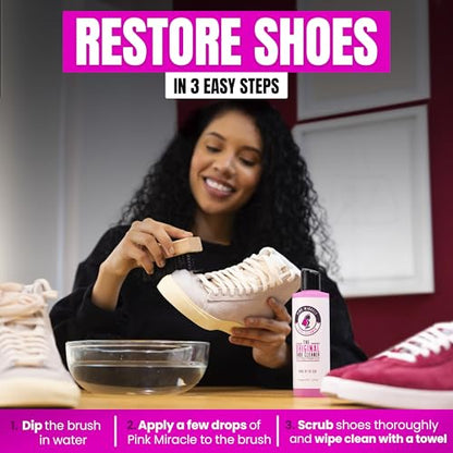 Pink Miracle Shoe Cleaner Kit with Bottle and Brush For Fabric Cleaner For Leather, Whites, Suede and Nubuck Sneakers - size: 32 Oz