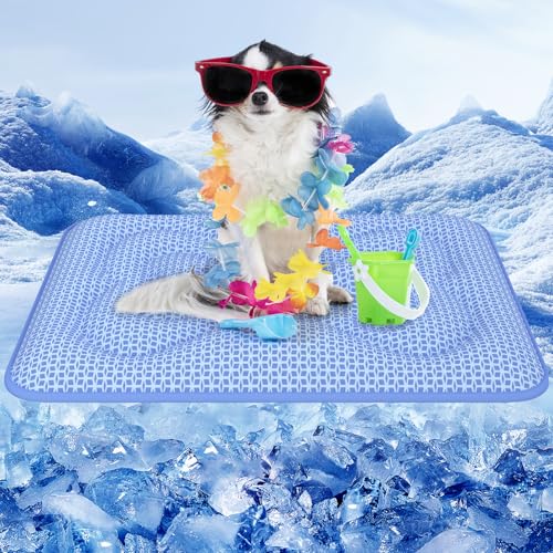 Rywell Dog Cooling Mat, 30”x20” Super Thick & Reversible Cooling Mat for Dogs, Arc-Chill 3.0 & PCM for Long-Lasting Cool and Color-Changing (Q-Max > 0.5), All-Season Use & Portable for Travel - color: Blue, size: M