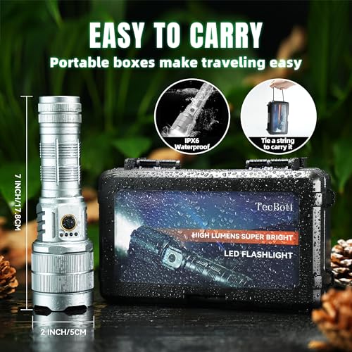 Rechargeable Flashlights 10000 High Lumens Super Bright LED Flashlight High Powered Tactical Flashlight Zoomable 3 Modes IPX6 Waterproof Handheld Flash Light for Camping Outdoor Emergencies
