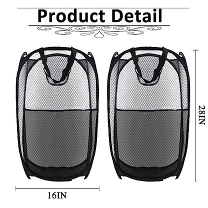 Collapsible Pop Up Laundry Hamper, Extra Large Mesh Foldable Laundry Basket Bag, 28" x 16" x 16", 2 Pack (Black) - color: 2P Black