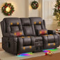 TUNYI Power Loveseat Recliner Sofa with Massage & Heat Home Theater Seating with Console RV Recliner Loveseat Sofa with USB/Storage/Side Pocket/LED Light/Speaker (Brown, Loveseat) - color: Brown, size: 2 Seat