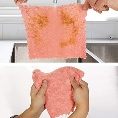 kimteny Cleaning Cloths Kitchen Towels Microfiber Washcloths Lint Free Dish Cloth Reusable Dishtowels Household Super Absorbent Fast Drying, 10"x10", Pack of 5 (Pink-Grey) - color: Pink-grey
