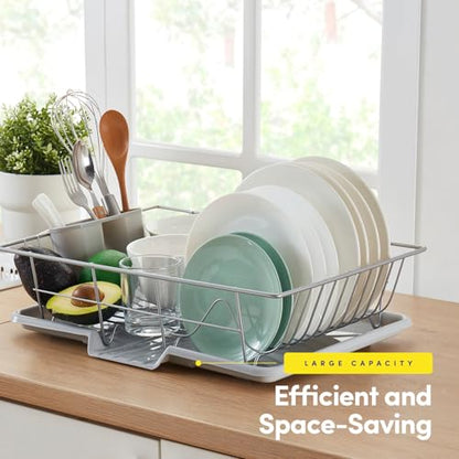 Space-Saving 3-Piece Dish Drainer Rack Set with Cutlery Holder - Maximize Kitchen Countertop Space, Silver - color: Silver