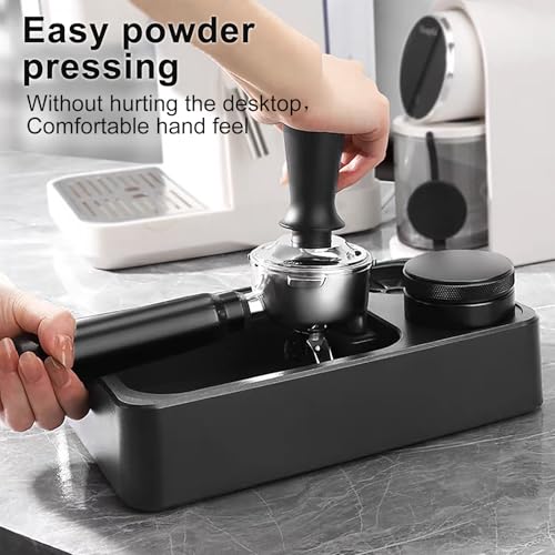 Espresso Tamping Station with Knock Box, 3-in-1 Coffee Organizer Compatible with 51/54/58mm Tamper, Anti-Slip ABS Storage & Barista Tools Holder