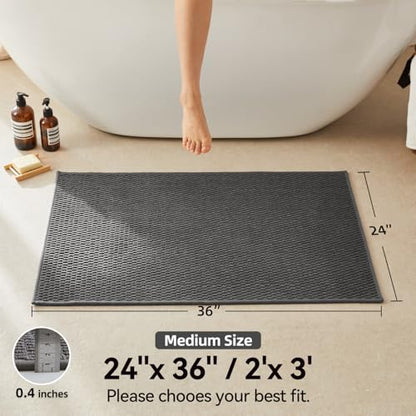 Triohero Bathroom Rugs Non Slip Washable, Super Absorbent Thin Bath Mat Quick Dry Low Pile Bathroom Rug, Dark Grey 24"x36" - color: Dark Grey, size: 24"x36"