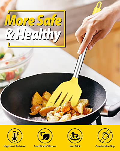 Pack of 2 Silicone Solid Turner, Non Stick Slotted Kitchen Spatulas, High Heat Resistant BPA Free Cooking Utensils, Ideal Cookware for Fish, Eggs, Pancakes(Yellow) - color: Yellow