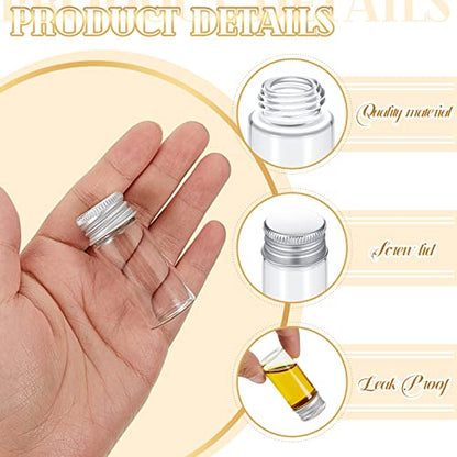 Didaey 100 Pcs Small Clear Vials Spice Mini Jars with Lids Mini Glass Bottles with Screw Aluminum Metal Caps Tiny Jars Sample Containers for Powder Cream Cosmetic Jewelry Wedding (10 ml,Silver Caps) - color: Silver Caps, size: 10 ml