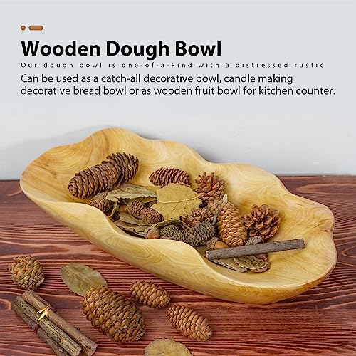 BTEOBFY Wooden Fruit Bowl Handcrafted Wood - Natural Fruit Basket for Kitchen Counter Display, Decorative Bowl for Apples, Oranges, Pineapples (15 Inch) - size: 15 inch