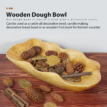 BTEOBFY Wooden Fruit Bowl Handcrafted Wood - Natural Fruit Basket for Kitchen Counter Display, Decorative Bowl for Apples, Oranges, Pineapples (15 Inch) - size: 15 inch