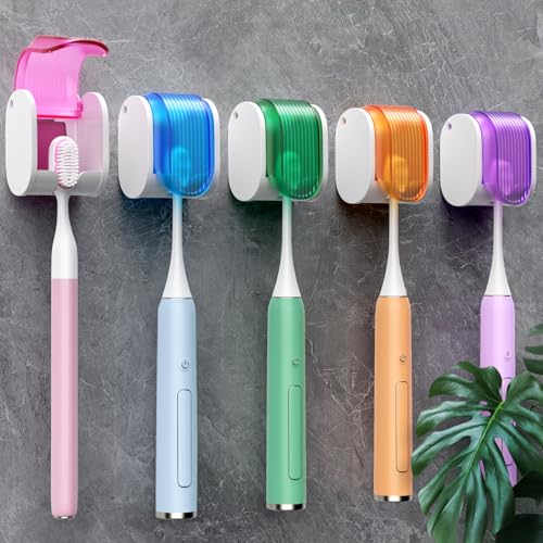 Toothbrush Holders for Bathrooms【Upgrade Single Slot Design】 Toothbrush Holder Wall Mounted with Cover Moisture-Proof and Dust-Proof Toothbrush Storage Organizer for Shower Family and Travel 5PCS - color: 5pcs-pbgot