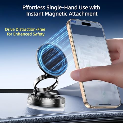 Magnetic Car Phone Mount for MagSafe: 360° Rotatable Adjustable Holder with Suction Cup, Universal Fit for Dashboards/Windshields/Glass, Compatible with iPhone 17/16/15 Series & Android - color: C. J36-White Base