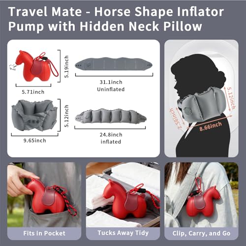 Inflatable Travel Neck Pillow with Adjustable Neck & Chin Support, 2-in-1 Built-in Pump and Storage Bag – Lightweight, Ideal for Airplane, Train, Car, Travel, Office, Home(Red) - color: Red