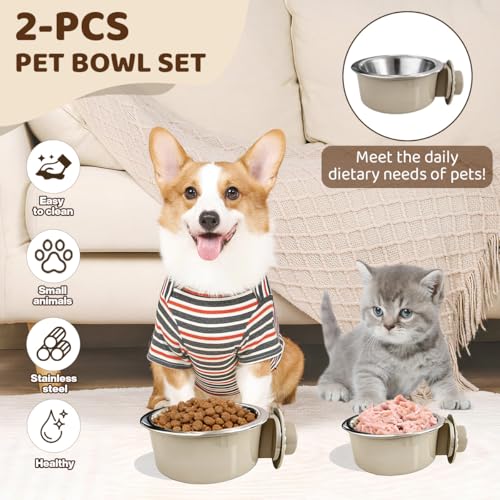 2Pcs Pets Lightweight Stainless Steel Bowl,Removable Stainless Steel Pet Hanging Food Water Feeder Bowl for Puppy Dog Cat Rabbit Ferret Bird Gunea Pigs (Small) - size: Small