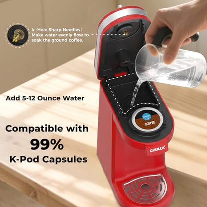CHULUX Mini Coffee Maker for K Capsule, Single Serve Coffee Maker for One Cup Americano, Lightweight Pod Coffee Machine, Red - color: Red