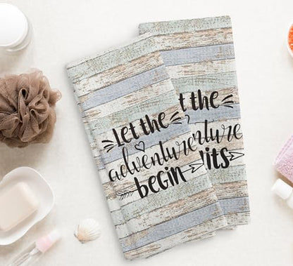 Let The Adventure Begin Kitchen Towel and Dishcloth Set of 2, Camping Hand Towels, Gifts for Campers, Campsite Drying Cloth, Tea Towels for Bathroom Kitchen, 1624 Inch - color: Adventure