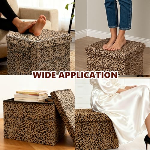ALASDO Storage Ottoman Footrest Stool Small Ottoman with Storage Foldable Ottomans Foot Rest Footstool Bench for Living Room 17x13x13inches Leopard Print - color: Leoprad Print