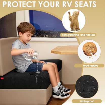 Waterproof RV Dinette Cushion Covers - Stretch Fabric Camper Seat Slipcover Replacement, Washable RV Couch Cover Designed for Camper Car Bench (Loveseat 4 Bench Cover, Black) - color: Black, size: Loveseat 4 Bench Cover