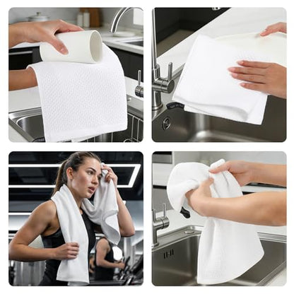 REDKISS 100% Cotton Waffle Weave Bath Towels 4 Pack - 27.5x55 Inches| Lightweight, Quick Dry & Highly Absorbent,Perfect for Spa, Gym, Travel, Guest Bathroom-White - color: White
