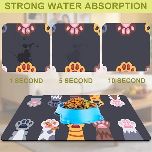 Cat Food Mat Pet Feeding Mat Paw 12" X 20" Non-Slip Super Absorbent, Dog Food Mat Pet Supplies for Floor (Dark Gray) - color: Dark Gray