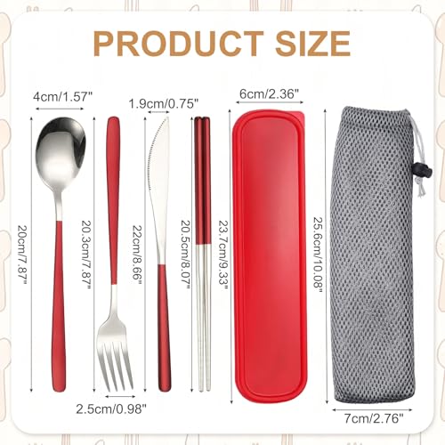 uxcell Travel Utensils with Case, Stainless Steel Portable Silverware, Red/Silver - color: Red/Silver