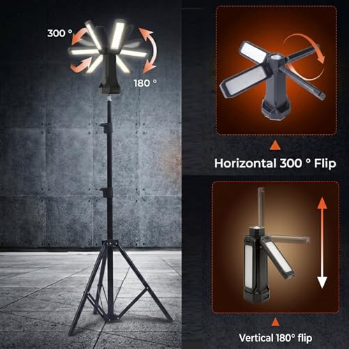 16000mAh Telescopic Camping Light, Rechargeable LED Lantern with Tripod Stand, Portable Flashlight & Power Bank, 300° Rotatable Dimmable Tent Light, Magnetic Base & SOS for Hiking, Fishing, Camping