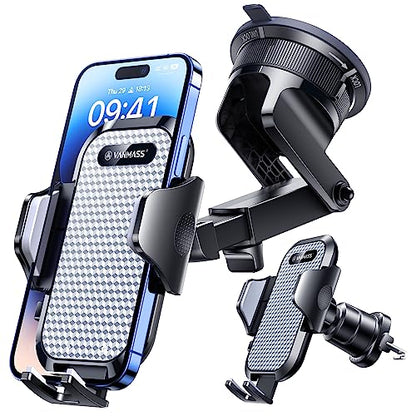 VANMASS [True Military-Grade] Car Phone Holder [Best Suction & Clip] Cell Phone Mount for Dashboard Windshield Vent Truck Cradle Dash Stand for iPhone 15 Pro Max 14 13 12 Android, White - color: White