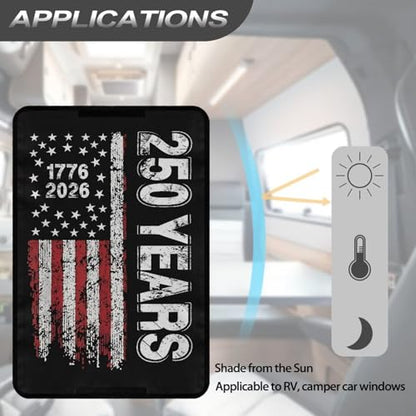 250 Years of American RV Trailer Door Window Shade 16x25 Collapsible RV/Camper Door Window Sun/Privacy Shade Thicken RV Blackout Window Cover Fabric Gift for Holiday - color: 250 Years of American Flag