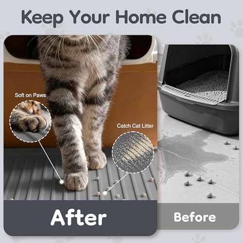 ISSEVE Cat Litter Mat 54" x 27.5" XXL, Extra Large Silicone Mat for Litter Box, 1.38" Raised Edge Urine Proof Litter Trapping Mat Pad for Scatter Control, Soft on Kitty Paws, Protect Floor (Dark Grey) - color: Dark Grey