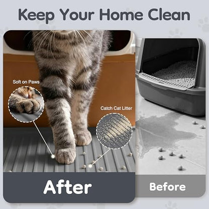 ISSEVE Cat Litter Mat 54" x 27.5" XXL, Extra Large Silicone Mat for Litter Box, 1.38" Raised Edge Urine Proof Litter Trapping Mat Pad for Scatter Control, Soft on Kitty Paws, Protect Floor (Dark Grey) - color: Dark Grey