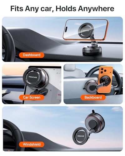 Miracase for MagSafe Car Mount[3600gf Strong Magnet & 89+LBS Suction Base]Vacuum Magnetic Phone Holders for Your Car, 360° Adjustable Dashboard & Windshield Mount with Dash Accents for All Smartphones
