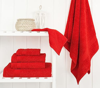 Cotton Paradise 100% Cotton Turkish Towel Set, Soft Absorbent Quick Dry, 6 Piece Towel Set, Red - color: Red