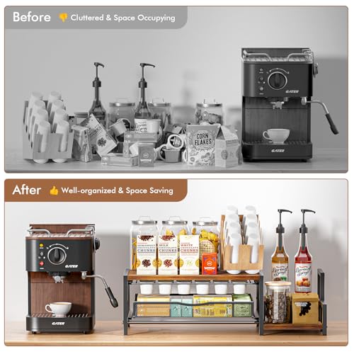 K Cup Holder, 2-Tier Coffee Pod Holder for 48 Pods, K Cup Drawer Organizer with Sliding Storage Drawer, Coffee Bar Station Organizer for Countertop, Space Saving, Home & Office, Brown - size: 22.3"×9.5"×6.7"