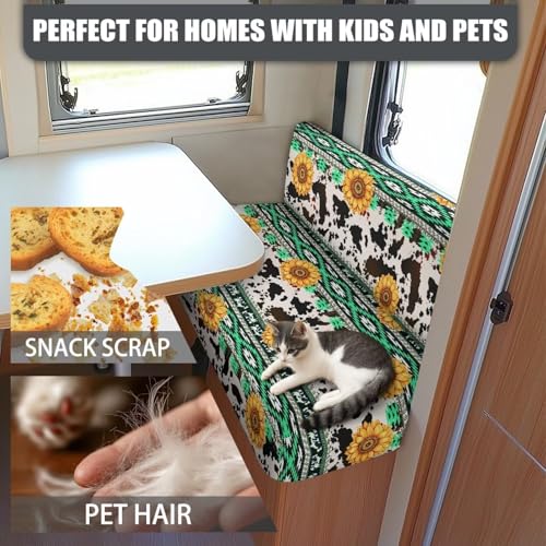 RV Dinette Cushion Covers - Aztec Cow Sunflower Dustproof Camper Sofa Replacement Couch Cushion Slipcovers Washable Camper Seat Bench Protector for Travel Trailer Couch - color: Aztec Cow Sunflower