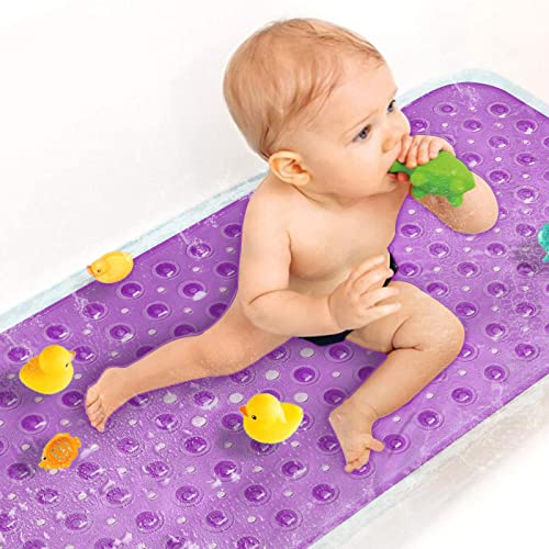 Sheepping Baby Bath Mat Non Slip Extra Long Bathtub Mat for Kids 40 X 16 Inch - Eco Friendly Bath Tub Mat with 200 Big Suction Cups,Machine Washable Shower Mat (Purple) - color: Purple