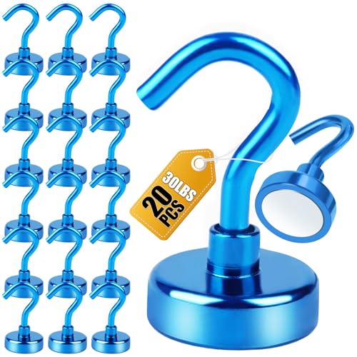 DIYMAG Magnetic Hooks, 30Lbs Strong Heavy Duty Cruise Magnet S-Hooks for Classroom, Fridge, Hanging, Cabins, Grill, Kitchen, Garage, Workplace and Office Etc, (20 Pack-Blue) - color: Blue, size: 0.63in
