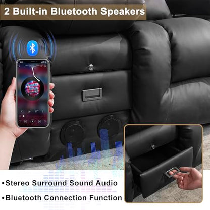 URRED Power Loveseat Recliner Sofa with Massage and Heat, Wall Hugger Reclining Loveseat with Console, RV Couch Home Theater Seating with LED Lights for Living Room (Black, 89.8" - 3 Seats) - color: Black, size: 89.8" - 3 Seats