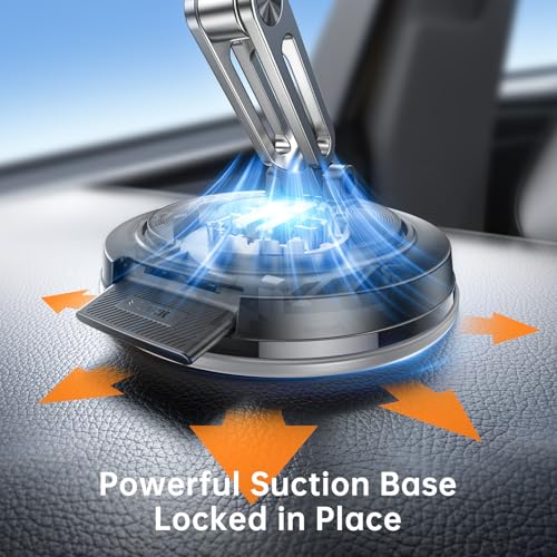 SYNCWIRE for MagSafe Car Mount [3-Axis Adjustable], Vacuum Magnetic Phone Holder with Replaceable Suction Cup Dashboard/Windshield, 360° Rotation & Foldable, for iPhone 17-12 Pro Max Plus - color: Black