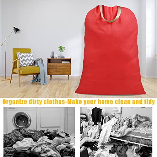 Cotton Canvas Laundry Bag with Handles & Drawstring Straps, Heavy Duty Extra Large Laundry Bags for Laundromat and Household, 25.5x34 Inch, Red - color: Red